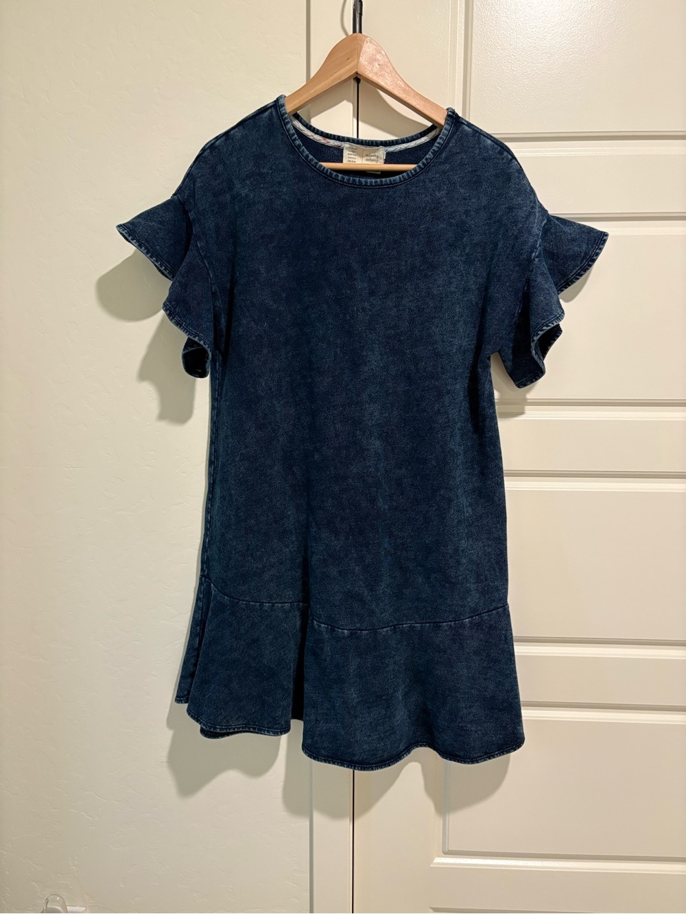 Anthropology Saturday Sunday Denim Look Ruffle Sleeve Shift Dress Sz S